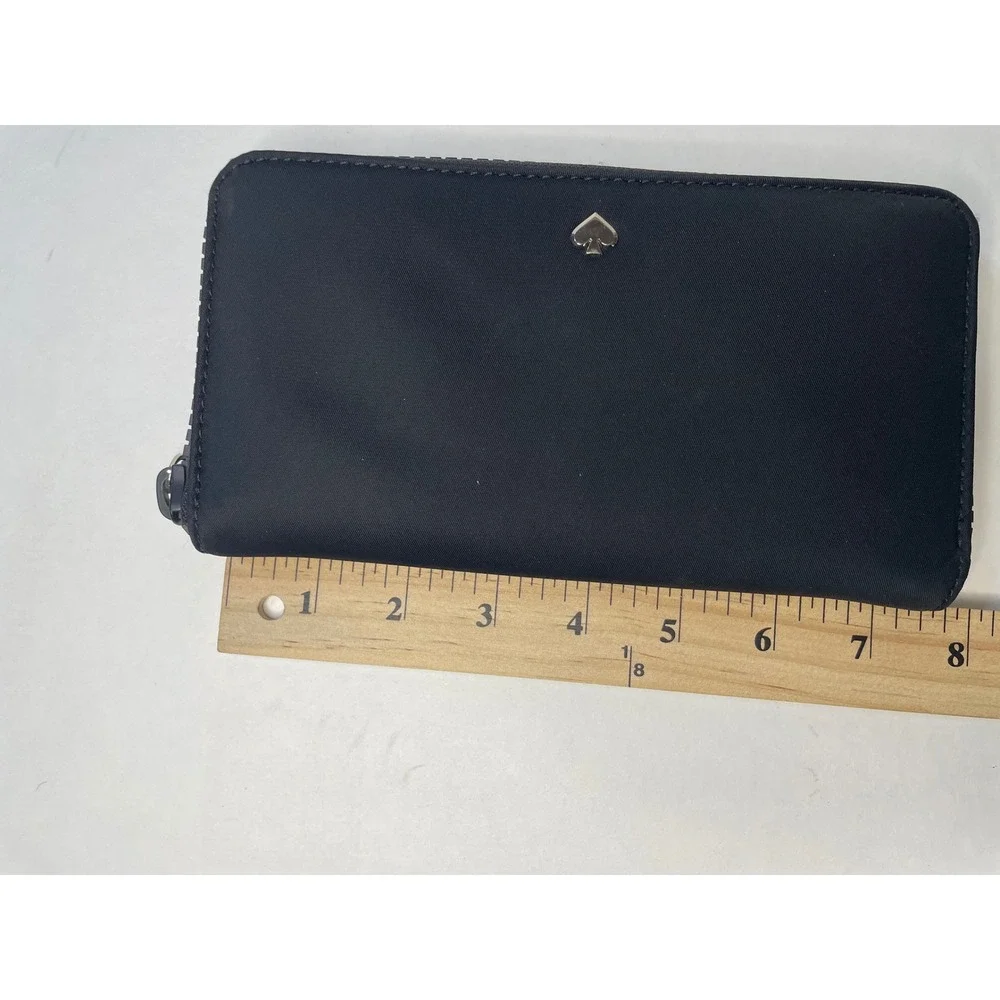 Kate Spade Zip Around Wallet Womens Large Black Excellent Nylon Spade Logo‎